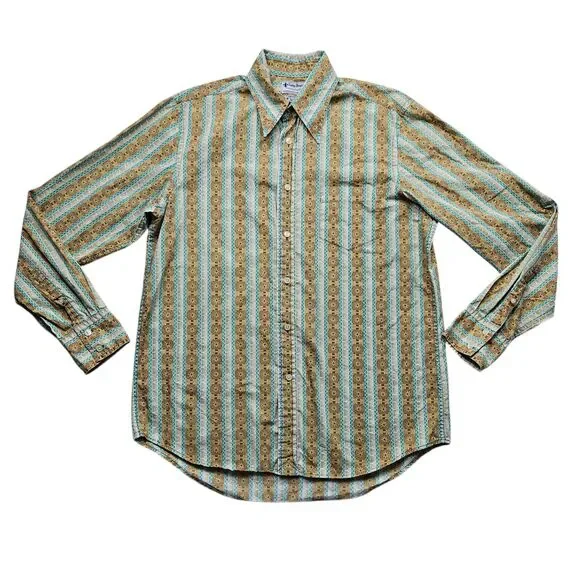 Vintage Lucky Brand Dungarees Shirt Mens Medium Stripe Long Sleeve Western 70s - Picture 3 of 12